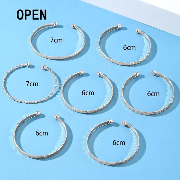 Silver Bangle Bracelet For Women 14k Plated Multi Layer Cuff Bracelets Set Trend - Picture 6 of 6